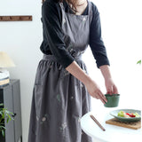 Cooking Apron Flower Embroidery Waterproof Wear Resistant Baking Apron for Coffee Shop Home Dark Grey