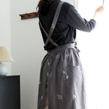 Cooking Apron Flower Embroidery Waterproof Wear Resistant Baking Apron for Coffee Shop Home Dark Grey - Extra Image