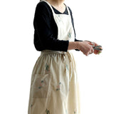 Cooking Apron Flower Embroidery Waterproof Wear Resistant Baking Apron for Coffee Shop Home Cream