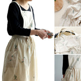 Cooking Apron Flower Embroidery Waterproof Wear Resistant Baking Apron for Coffee Shop Home Cream - Side View