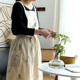 Cooking Apron Flower Embroidery Waterproof Wear Resistant Baking Apron for Coffee Shop Home Cream - Extra Image