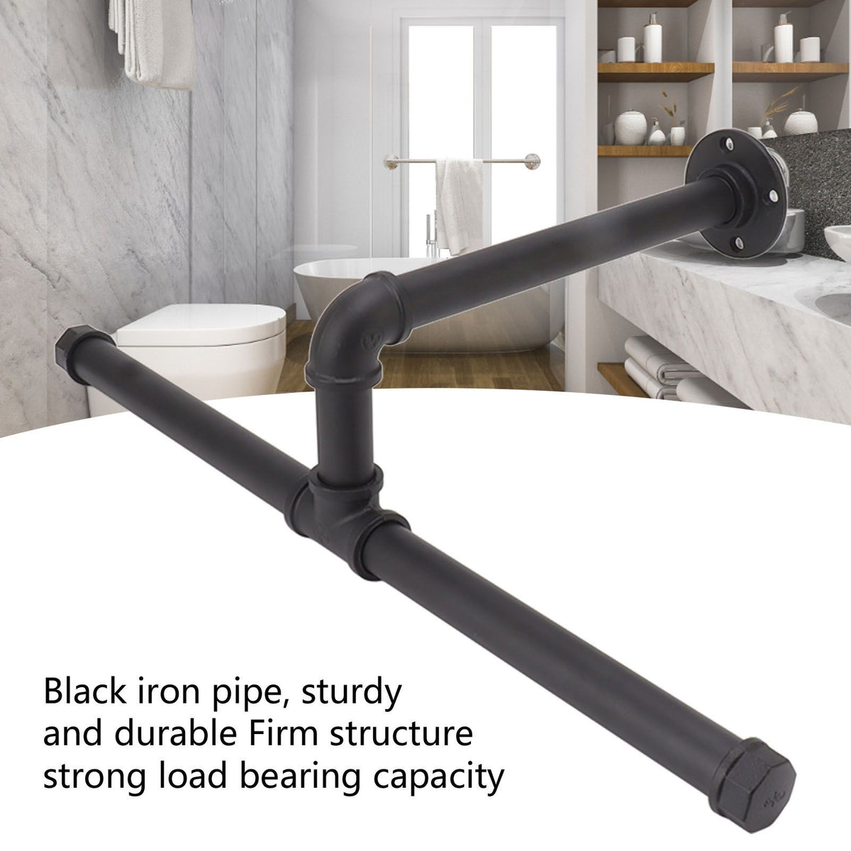 Wall Mount Clothes Rack Floating Iron Pipe Coat Hat Rack Multifunctional Clothing Hanger Black