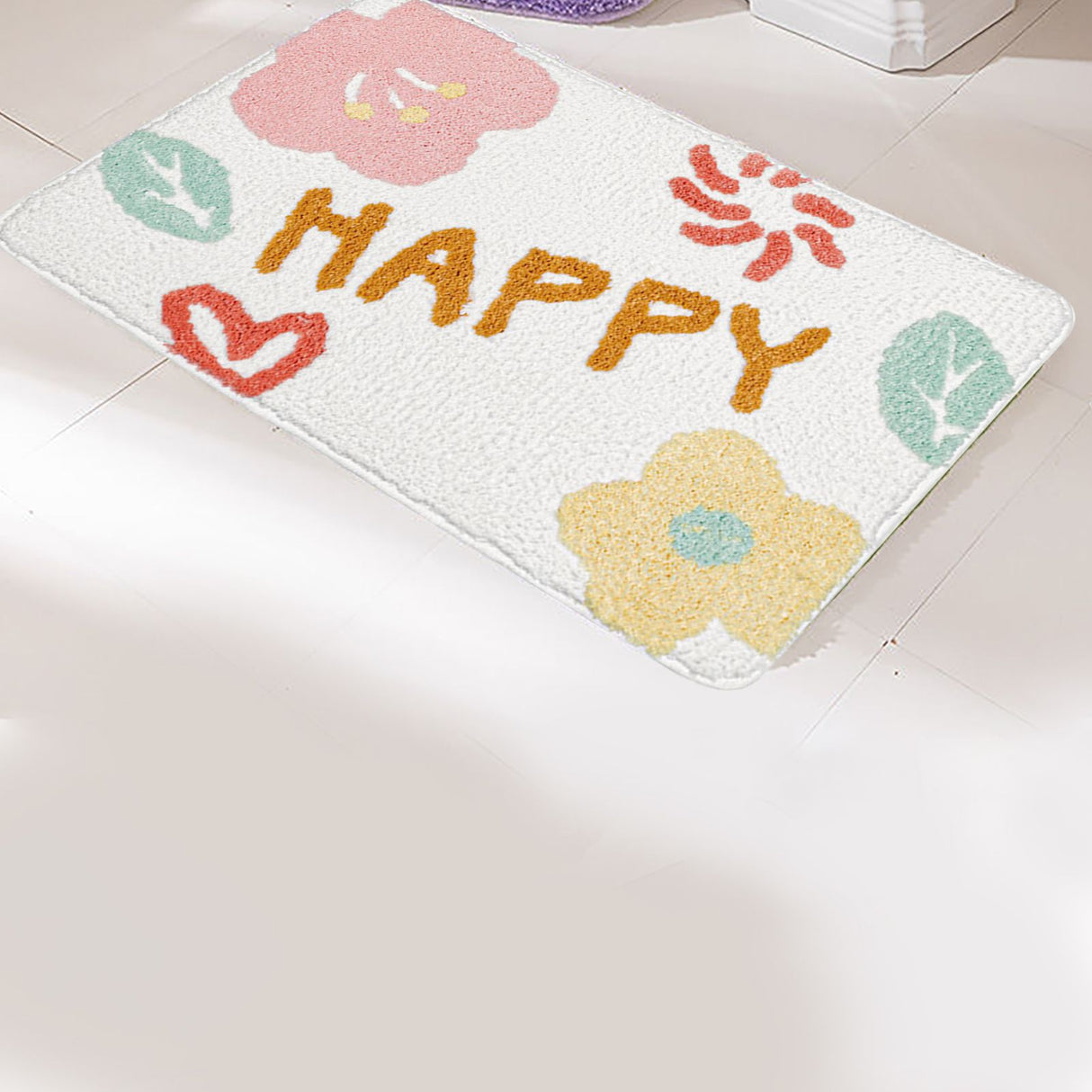 Bath Mat Cute Cartoon Soft Slip Resistance Highly Absorbent Bath Rug for Bathroom Bedroom Kitchen White