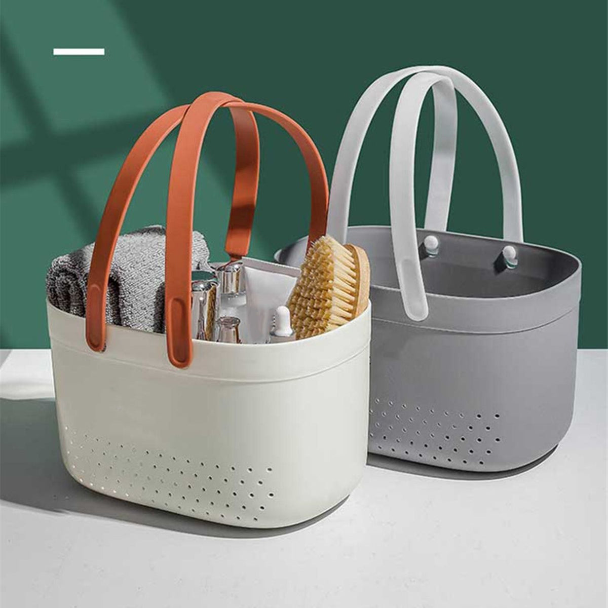 Portable Shower Basket with Ventilation Holes Large Capacity Plastic Portable Storage Basket with Handles for Bathroom White