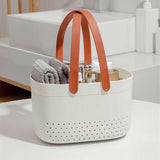 Portable Shower Basket with Ventilation Holes Large Capacity Plastic Portable Storage Basket with Handles for Bathroom White