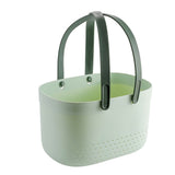 Portable Shower Basket with Ventilation Holes Large Capacity Plastic Portable Storage Basket with Handles for Bathroom Green