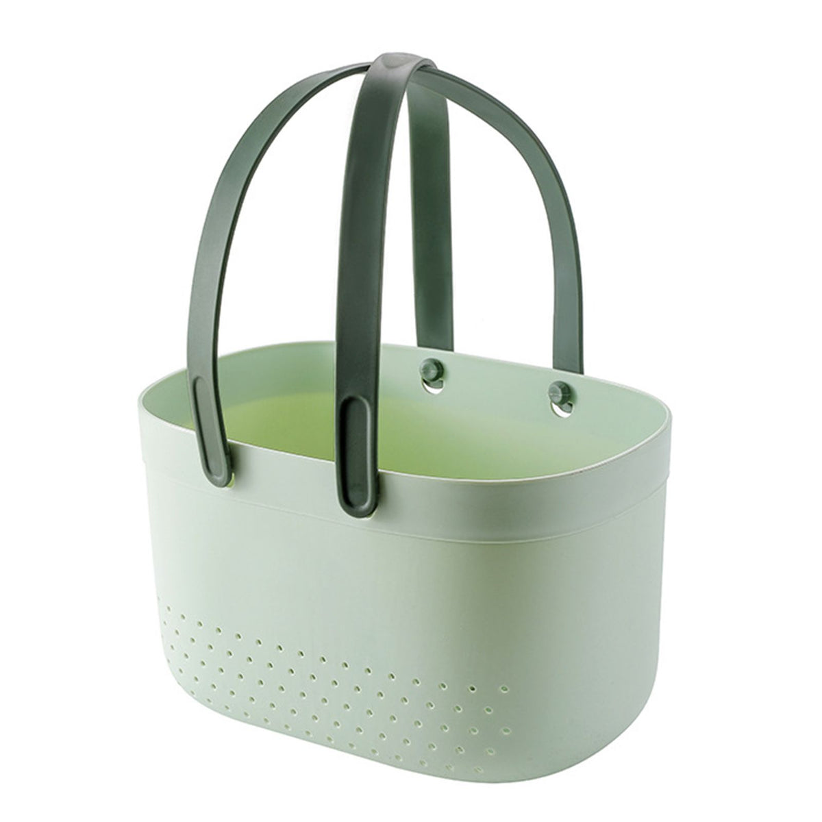 Portable Shower Basket with Ventilation Holes Large Capacity Plastic Portable Storage Basket with Handles for Bathroom Green