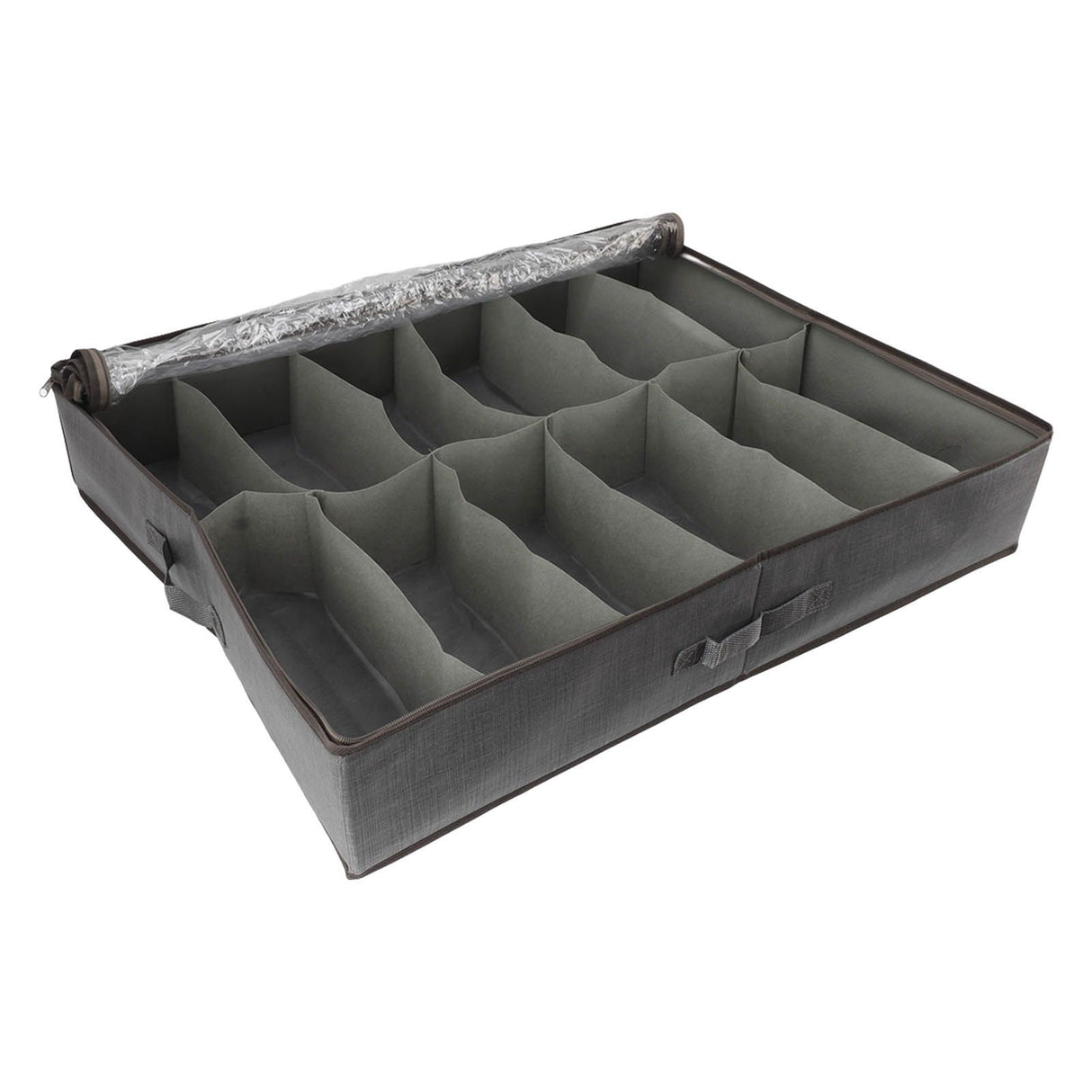 Under Bed Shoe Storage Organizer Drawer Foldable Fabric Container Box Closet with Cover Clear Window Gray Brushed