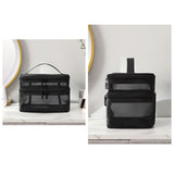 Double Layer Cosmetic Bag Easy Classification Large Capacity Mesh Cosmetic Bag with Sturdy Handle for Travel Black Double Layer - Side View