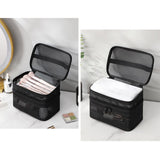 Double Layer Cosmetic Bag Easy Classification Large Capacity Mesh Cosmetic Bag with Sturdy Handle for Travel Black Double Layer