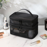 Double Layer Cosmetic Bag Easy Classification Large Capacity Mesh Cosmetic Bag with Sturdy Handle for Travel Black Double Layer