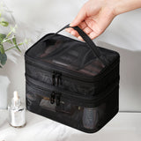 Double Layer Cosmetic Bag Easy Classification Large Capacity Mesh Cosmetic Bag with Sturdy Handle for Travel Black Double Layer - Extra Image