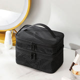 Double Layer Cosmetic Bag Easy Classification Large Capacity Mesh Cosmetic Bag with Sturdy Handle for Travel Black Double Layer - Extra Image