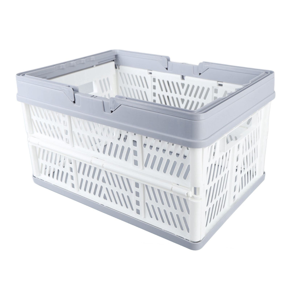 Collapsible Baskets with Handles PP Waterproof Collapsible Storage Crates for Home Kitchen Bedroom Office White Large Size