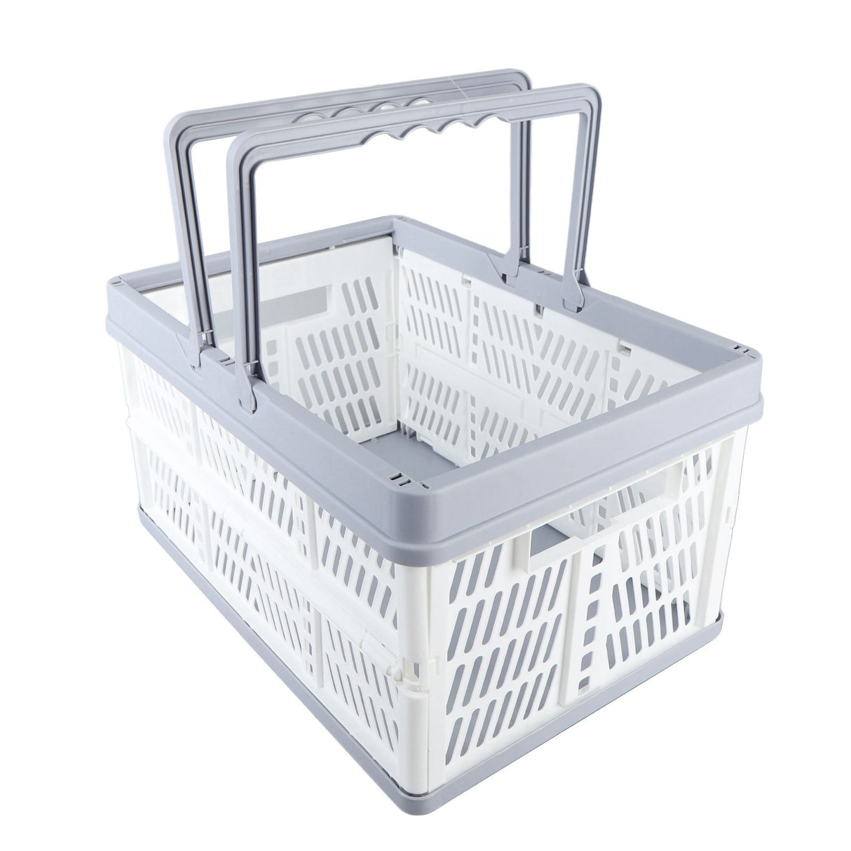 Collapsible Baskets with Handles PP Waterproof Collapsible Storage Crates for Home Kitchen Bedroom Office White Large Size