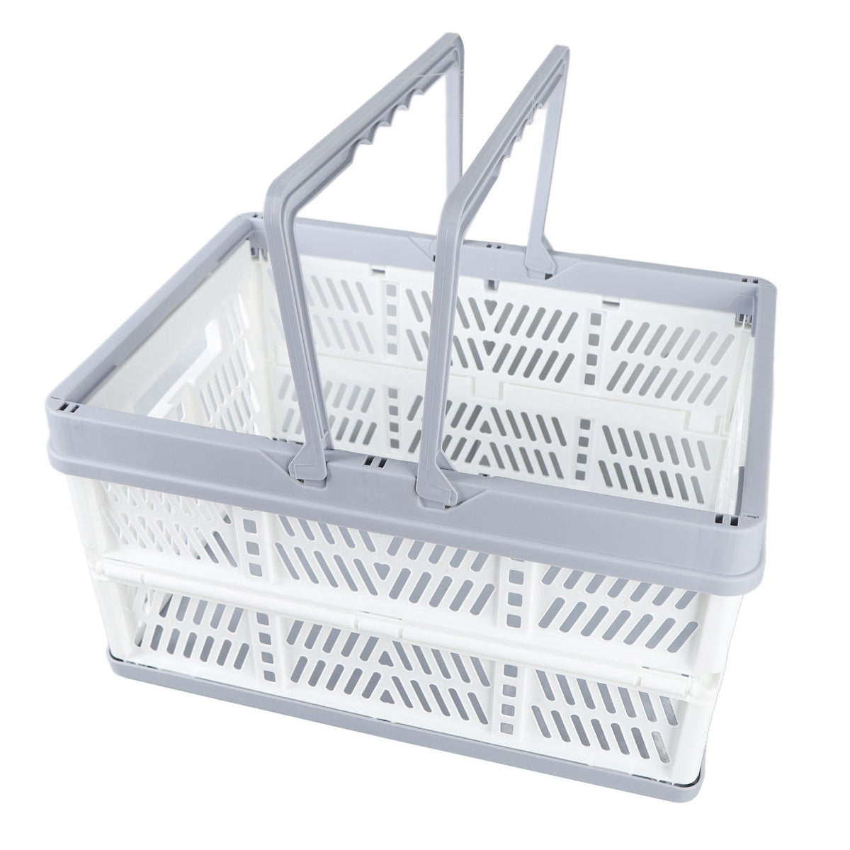 Collapsible Baskets with Handles PP Waterproof Collapsible Storage Crates for Home Kitchen Bedroom Office White Large Size
