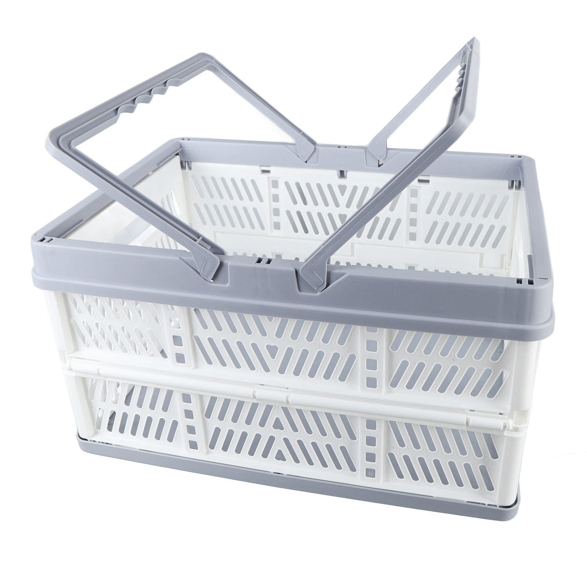 Collapsible Baskets with Handles PP Waterproof Collapsible Storage Crates for Home Kitchen Bedroom Office White Large Size
