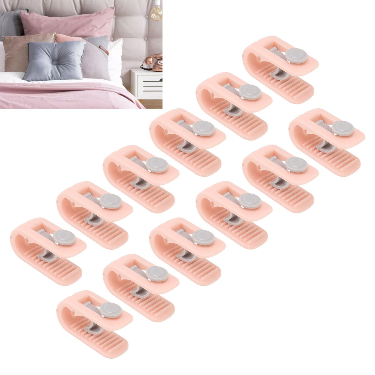 12pcs Bed Sheet Clips Prevent Slip Needleless Safe 180 Degree Closure Universal Quilt Cover Fastener for Home Pink