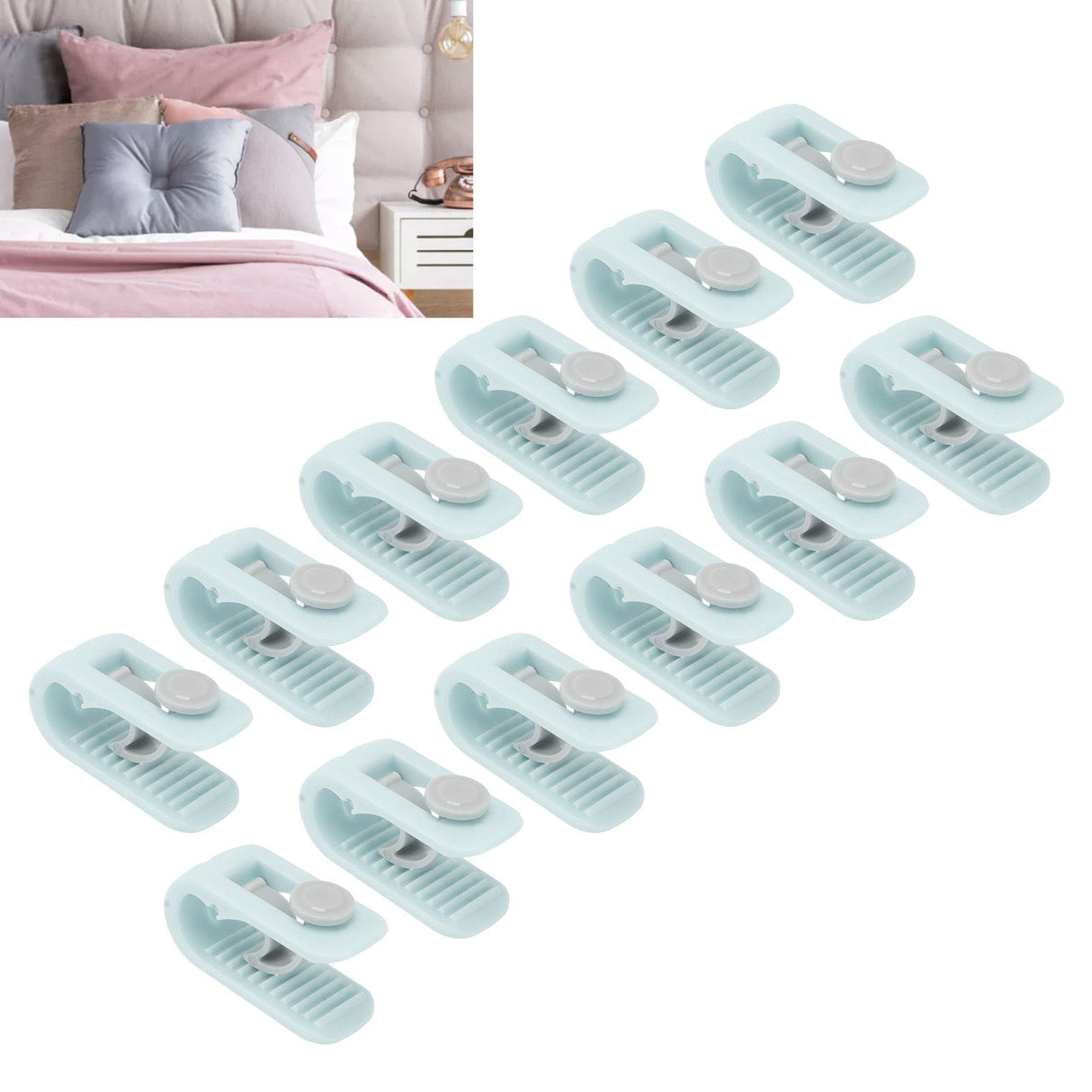 12pcs Bed Sheet Clips Prevent Slip Needleless Safe 180 Degree Closure Universal Quilt Cover Fastener for Home Green