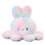 Reversible Octopus Doll Gradient Color Cute Bunny Ear Octopus Plush Toy Double Sided Stuffed Animal Pink Purple 20cm/7.9in