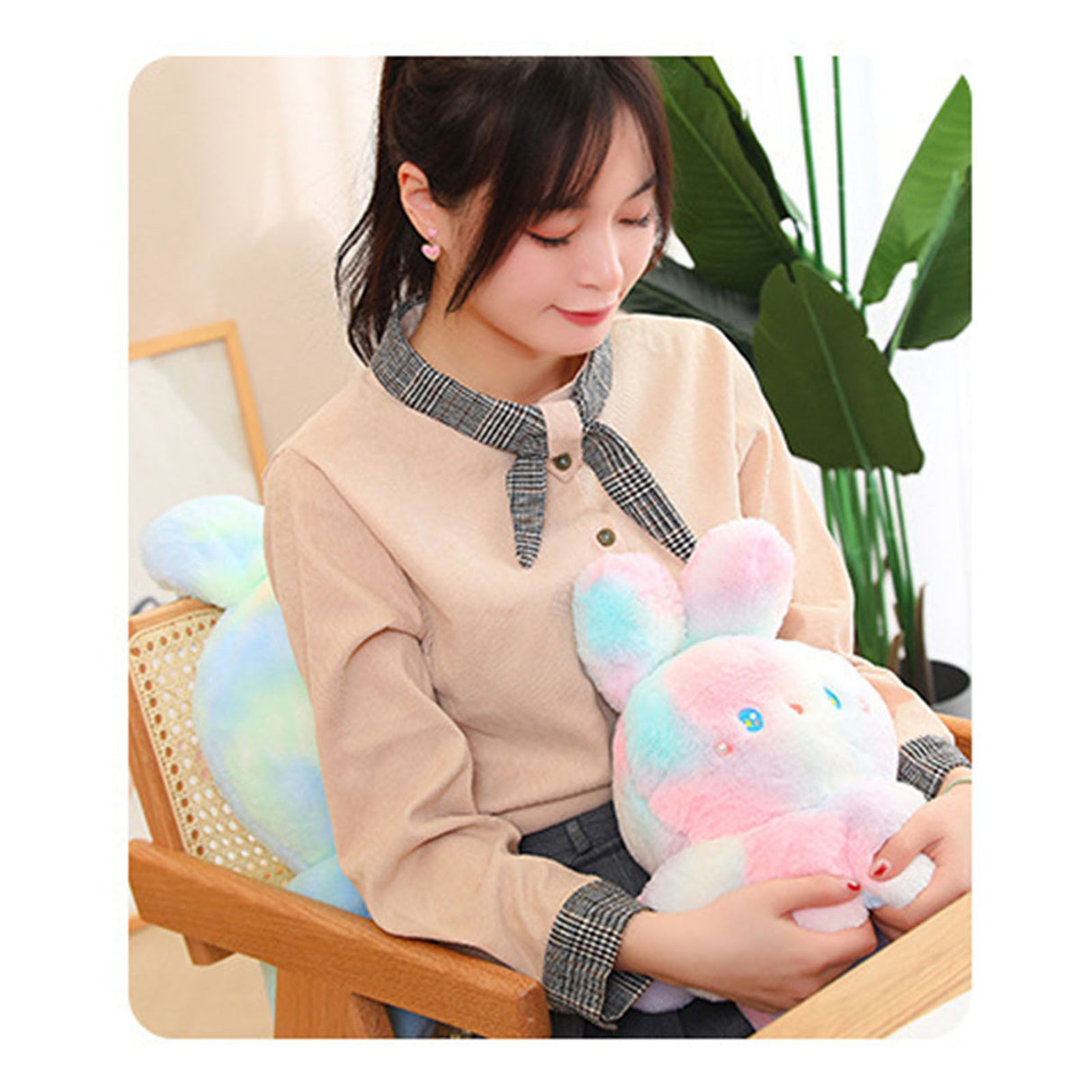 Reversible Octopus Doll Gradient Color Cute Bunny Ear Octopus Plush Toy Double Sided Stuffed Animal Pink Purple 20cm/7.9in