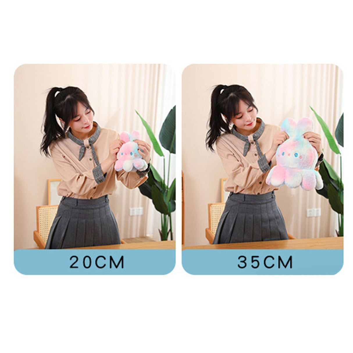 Reversible Octopus Doll Gradient Color Cute Bunny Ear Octopus Plush Toy Double Sided Stuffed Animal Pink Purple 20cm/7.9in