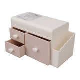 Desktop Storage Box with 3 Drawers Side Holder Plastic Container for Cosmetic Jewelry Sundries Pink - Rear View