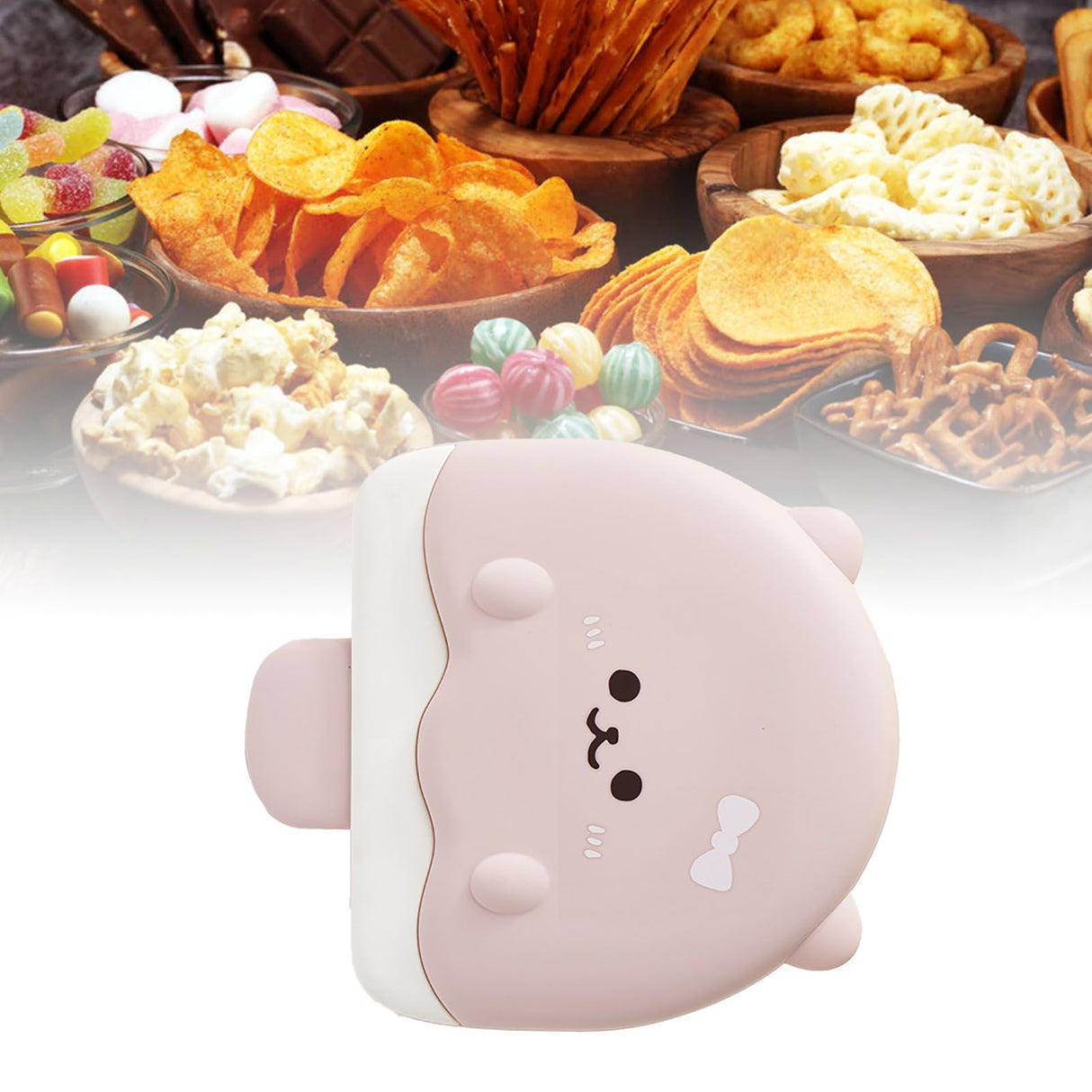 5 Compartment Candy Tray with Lid Cartoon Cute Snack Serving Tray Fruit Tray for Outdoor Picnic Pink Bear