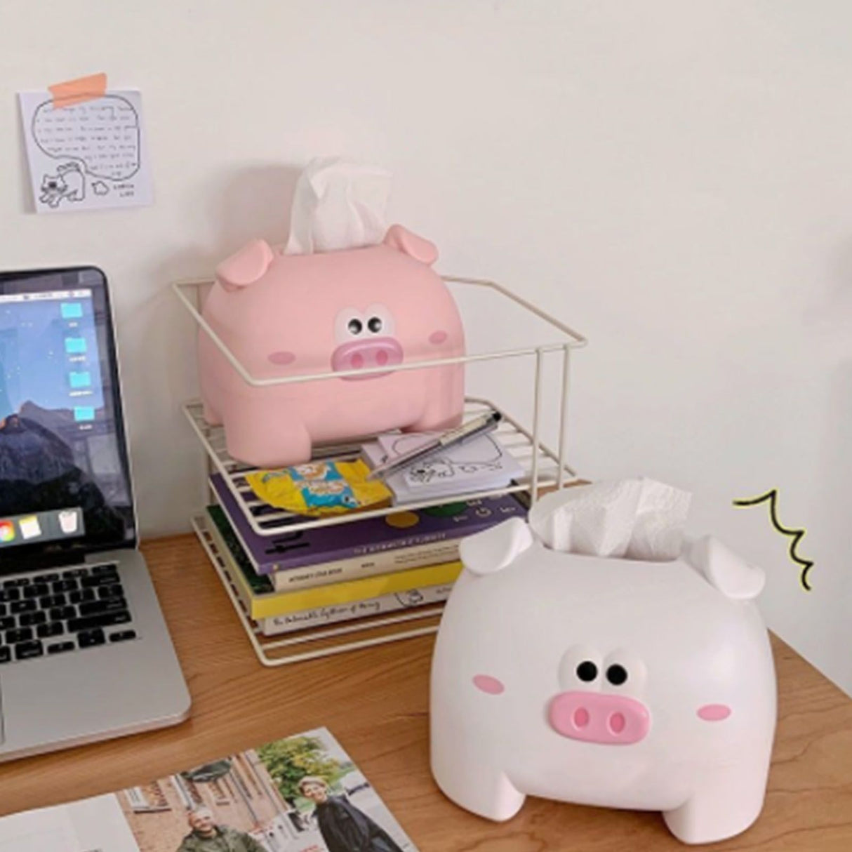 Cute Tissue Storage Box Pig Shaped Decorative Towel Napkin Container Case For Tabletop Pink