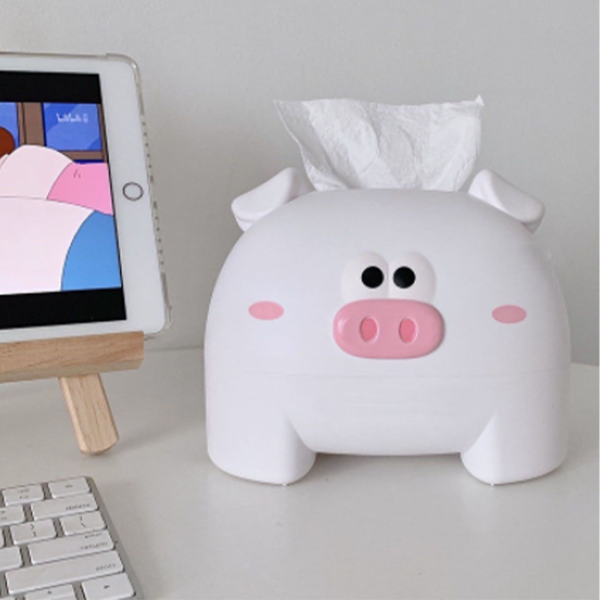 Cute Tissue Storage Box Pig Shaped Decorative Towel Napkin Container Case For Tabletop White