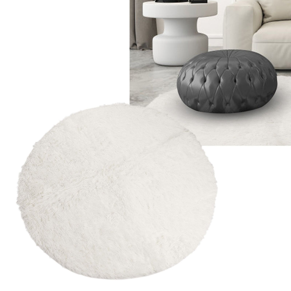 Round Plush Carpet Super Soft Fluffy Carpets Anti Skid Fuzzy Rug Modern Plush Area Rugs for Living Room Bedroom White