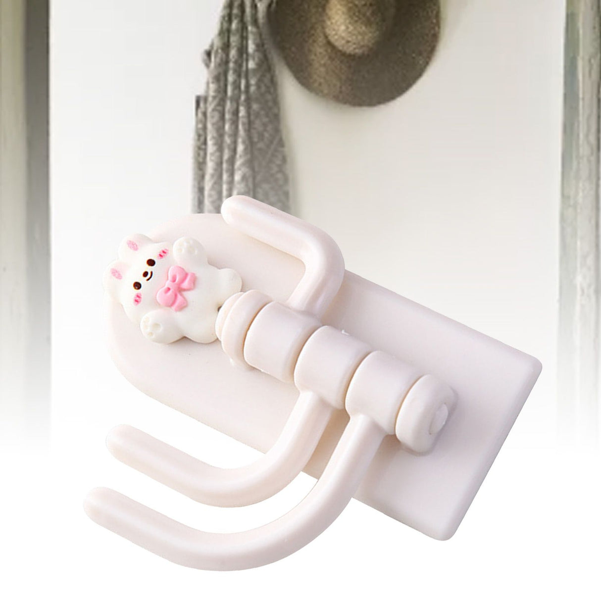 Self Adhesive Hanger Punch Free Rotating 3 Hooks Cute Animal Wall Door Holder for Keys Bowknot Rabbit