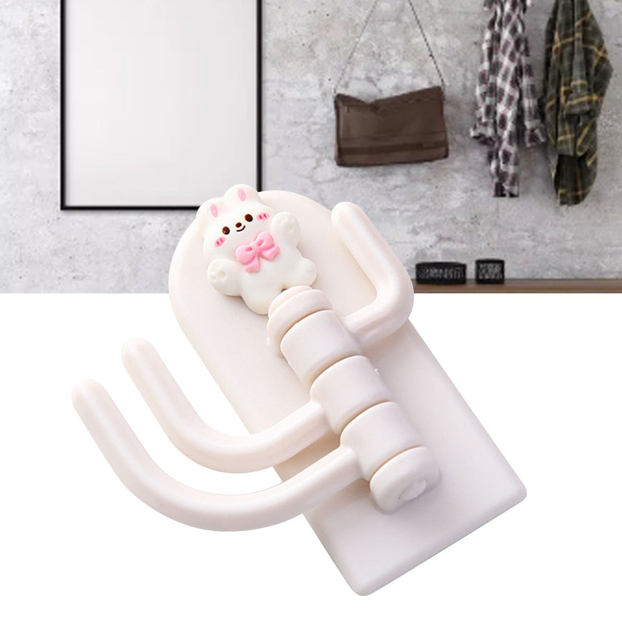 Self Adhesive Hanger Punch Free Rotating 3 Hooks Cute Animal Wall Door Holder for Keys Bowknot Rabbit