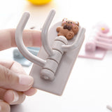 Self Adhesive Hanger Punch Free Rotating 3 Hooks Cute Animal Wall Door Holder for Keys Bear