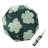 Flower Pattern Folding Umbrella UV Protection Foldable Rain Shine Dual Use Sun Umbrella for Travelling Blackish Green - Front View