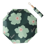 Flower Pattern Folding Umbrella UV Protection Foldable Rain Shine Dual Use Sun Umbrella for Travelling Blackish Green