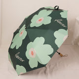 Flower Pattern Folding Umbrella UV Protection Foldable Rain Shine Dual Use Sun Umbrella for Travelling Blackish Green