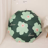 Flower Pattern Folding Umbrella UV Protection Foldable Rain Shine Dual Use Sun Umbrella for Travelling Blackish Green