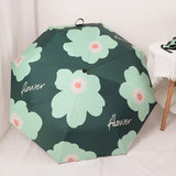Flower Pattern Folding Umbrella UV Protection Foldable Rain Shine Dual Use Sun Umbrella for Travelling Blackish Green