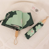 Flower Pattern Folding Umbrella UV Protection Foldable Rain Shine Dual Use Sun Umbrella for Travelling Blackish Green