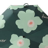 Flower Pattern Folding Umbrella UV Protection Foldable Rain Shine Dual Use Sun Umbrella for Travelling Blackish Green