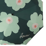 Flower Pattern Folding Umbrella UV Protection Foldable Rain Shine Dual Use Sun Umbrella for Travelling Blackish Green
