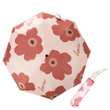 Flower Pattern Folding Umbrella UV Protection Foldable Rain Shine Dual Use Sun Umbrella for Travelling Red