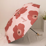 Flower Pattern Folding Umbrella UV Protection Foldable Rain Shine Dual Use Sun Umbrella for Travelling Red