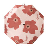 Flower Pattern Folding Umbrella UV Protection Foldable Rain Shine Dual Use Sun Umbrella for Travelling Red
