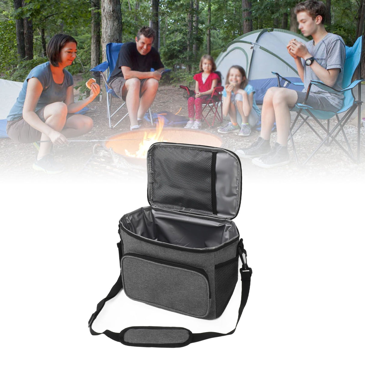 Lunch Bag 10L Collapsible Adjustable Strap Leakproof Portable Handle Insulated Lunch Bag for Camping Travel Beach Grey