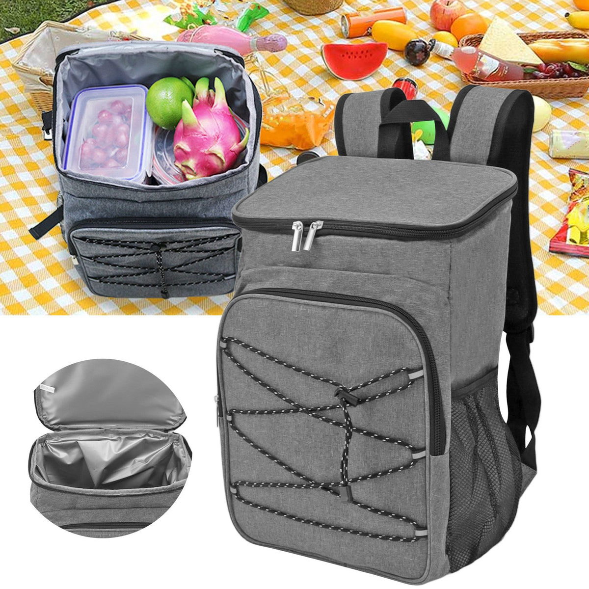 Camping Insulated Backpack Cooler Backpackck Thermal Cooler Bag with Cup Holders for Fruits Drinks Lunch Boxes Mobile Phones Wallets