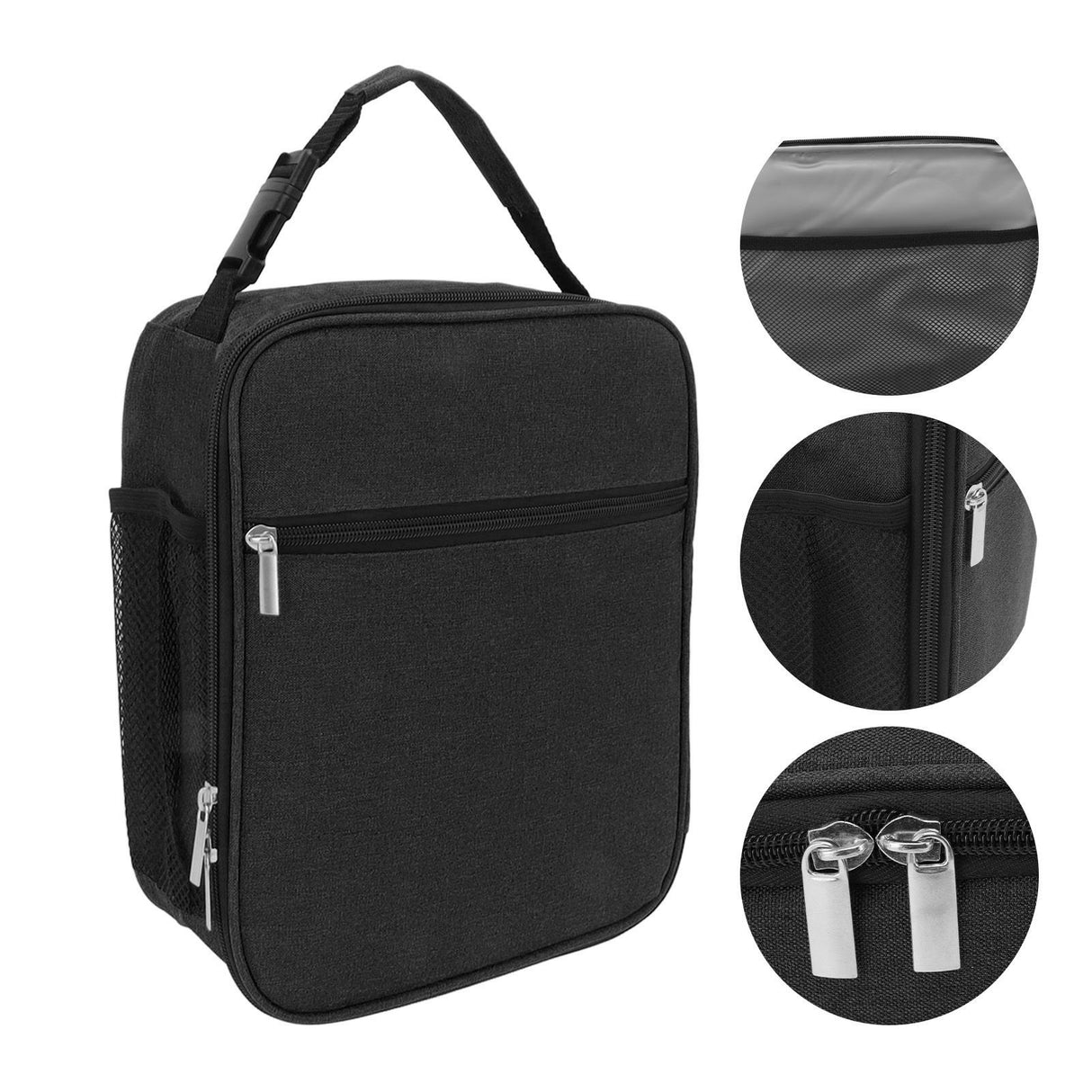 Insulated Lunch Bag 6L Oxford Fabric Leakproof Lining Portable Handle Zippered Lunch Bag for Outdoor Camping Beach Black