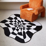 Carpet Comfortable Soft Color Blocking Bedside Creative Irregular Rug for Bedroom Living Room Balcony White and Black 100x100cm/39.37x39.37in
