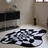 Carpet Comfortable Soft Color Blocking Bedside Creative Irregular Rug for Bedroom Living Room Balcony White and Black 100x100cm/39.37x39.37in - Extra Image